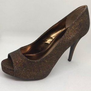 Nine West Celestial Brown Copper Gold Sparkle Platform Pump